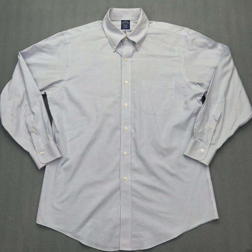 Brooks Brothers Non-Iron Polo Shirt 16-32/33 Blue White Check Button Down